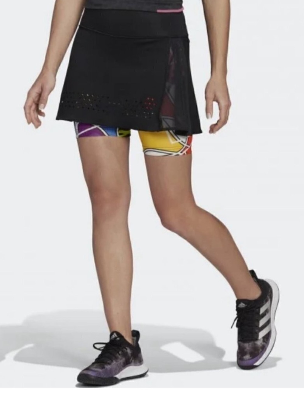 adidas Black Skort with Multicolor Printed Inner Shorts